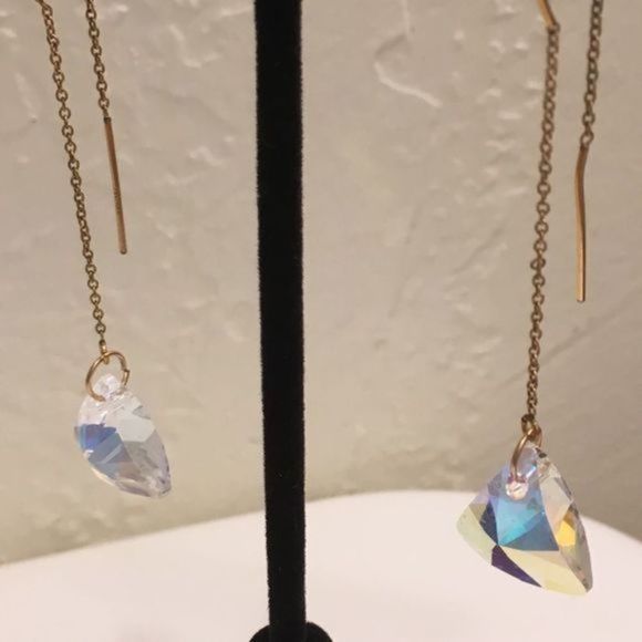 172. Gold Filled Trillion Austrian Crystal Threader Earrings ONE Pair pick color - Picture 5 of 6